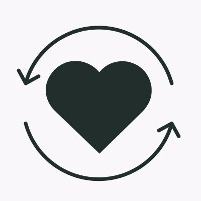 By Valenti black heart symbol with circular arrows on a white background symbolizing recycling with love
